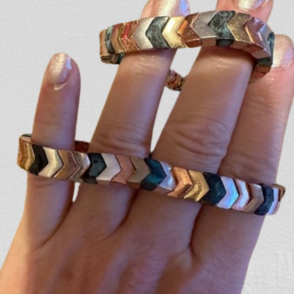 Multi Color Metal Chevron Stretch Bracelet - Picture 4 of 4